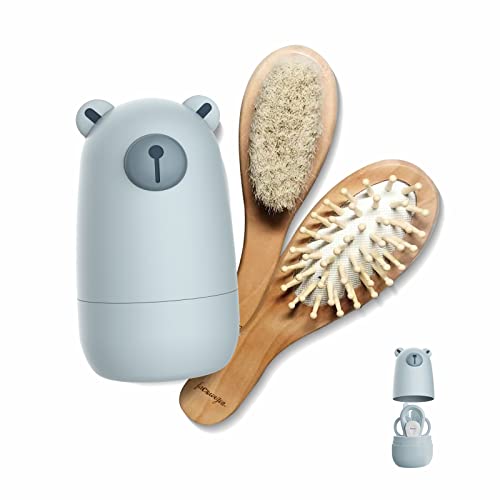 Facewegen 6-in-1 Baby Grooming Set, Natural Wooden Hairbrush and Comb, Nail Clippers,Nail Scissors, Nail File and Tweezers for Kids and Newborns in Nice Gift Box - Image 1