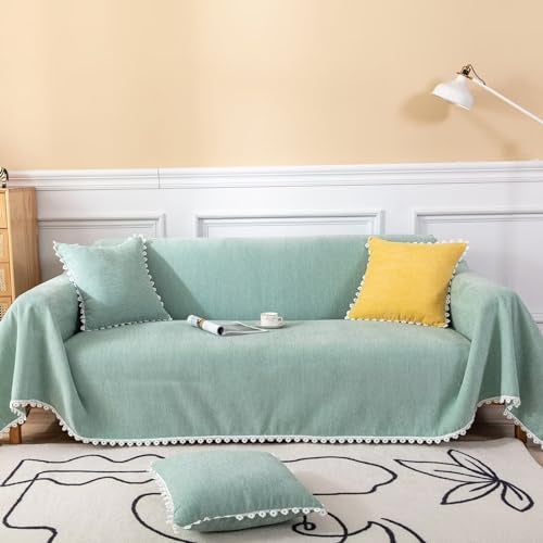 VClife Boho Couch Cover for Dog Sectional Couch Cover Pet Sofa Protectors with Lace Washable Sofa Slipcover for 3 Cushion Sofa Couch Breathable Couch Slip Cover Sage Green 71X150