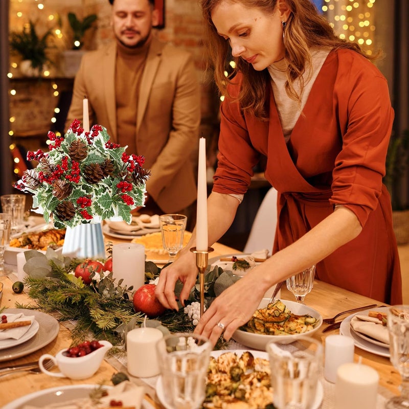 Shitailu Artificial Christmas Flowers Holly Red Berries Picks Pinecone Stems for Christmas Vase Home Garden Party Arrangement Table Centerpieces Decorations Wreath and Xmas Tree Decoration - Image 2