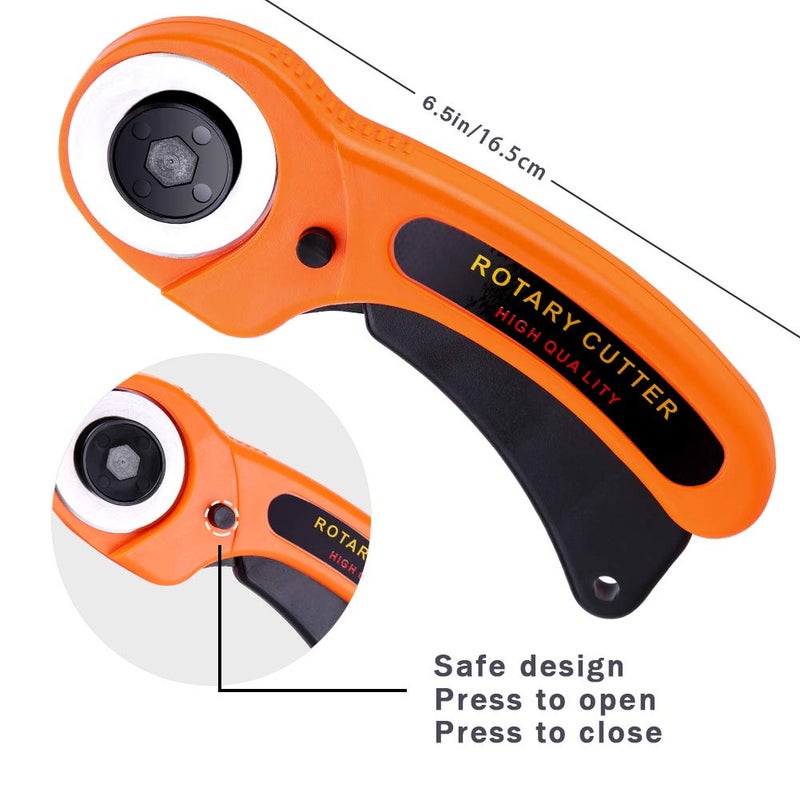 ZMAAGG Rotary Cutter, Rotary Fabric Cutter with Safety Lock, Included Extra 10 Pack 45mm Blades, Rotary Cutter Tool for Quilting Sewing Arts Crafts - Image 3