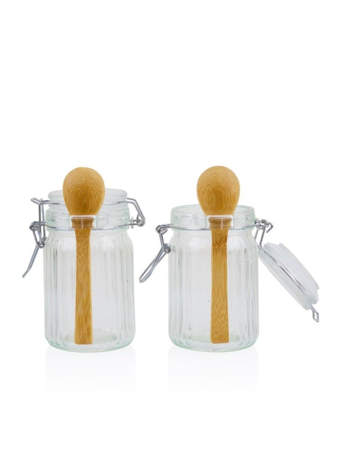 Mirolex Glass Storage Jars Set of 2 with Airtight Lids Medium Glass Food Canisters for Sugar, Tea, Coffee, and Grains Kitchen Pantry Storage - Image 2