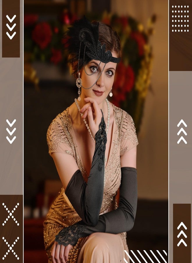 Maitys 1920s Accessories Set for Women Flapper Costume Feather Headband Necklace Bracelet Earrings (Stylish) - Image 3