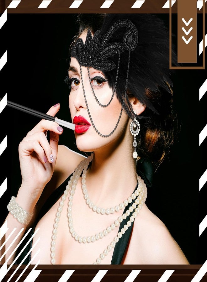 Maitys 1920s Accessories Set for Women Flapper Costume Feather Headband Necklace Bracelet Earrings (Stylish) - Image 2