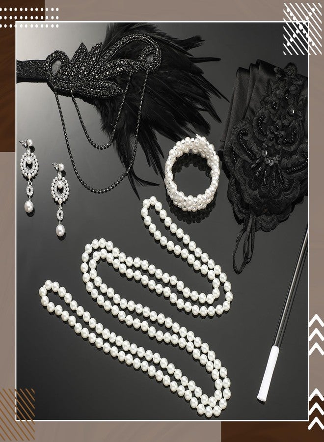 Maitys 1920s Accessories Set for Women Flapper Costume Feather Headband Necklace Bracelet Earrings (Stylish) - Image 5