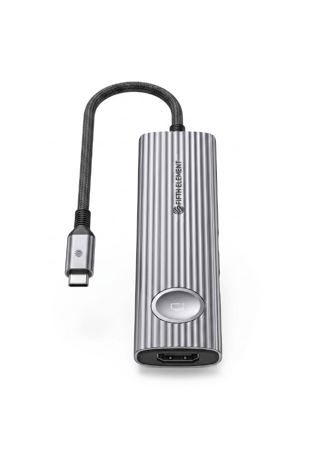 FIFTH ELEMENT 8-in-1 USB-C Hub with 4K HDMI, 3×USB-A, SD/TF, RJ45 Ethernet & 100W PD – Grey - Image 2