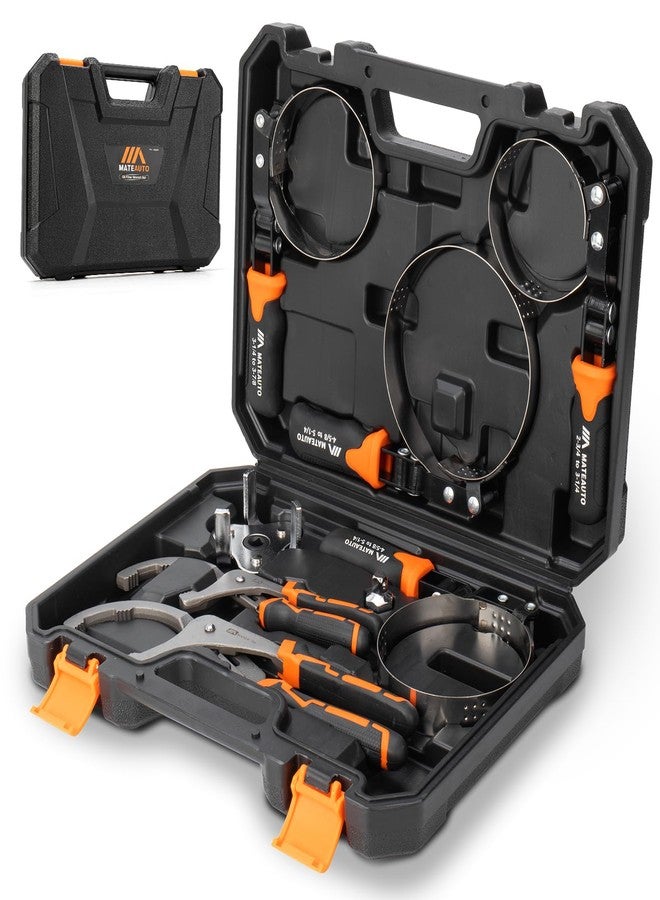 MateAuto Oil Filter Wrench Set, 8 Piece Adjustable Oil Filter Pliers 2-3/4" to 5-1/4", 9" & 12" Universal Oil Filter Removal Tool with 1/2" to 3/8" Adapter, Organized in Storage Case (8-Piece Set) - Image 1