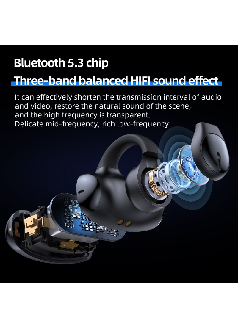 Ear Clip-on True Wireless Bluetooth Earphones,Air Conduction Sports Earphone with Call Noise Canceling Mic