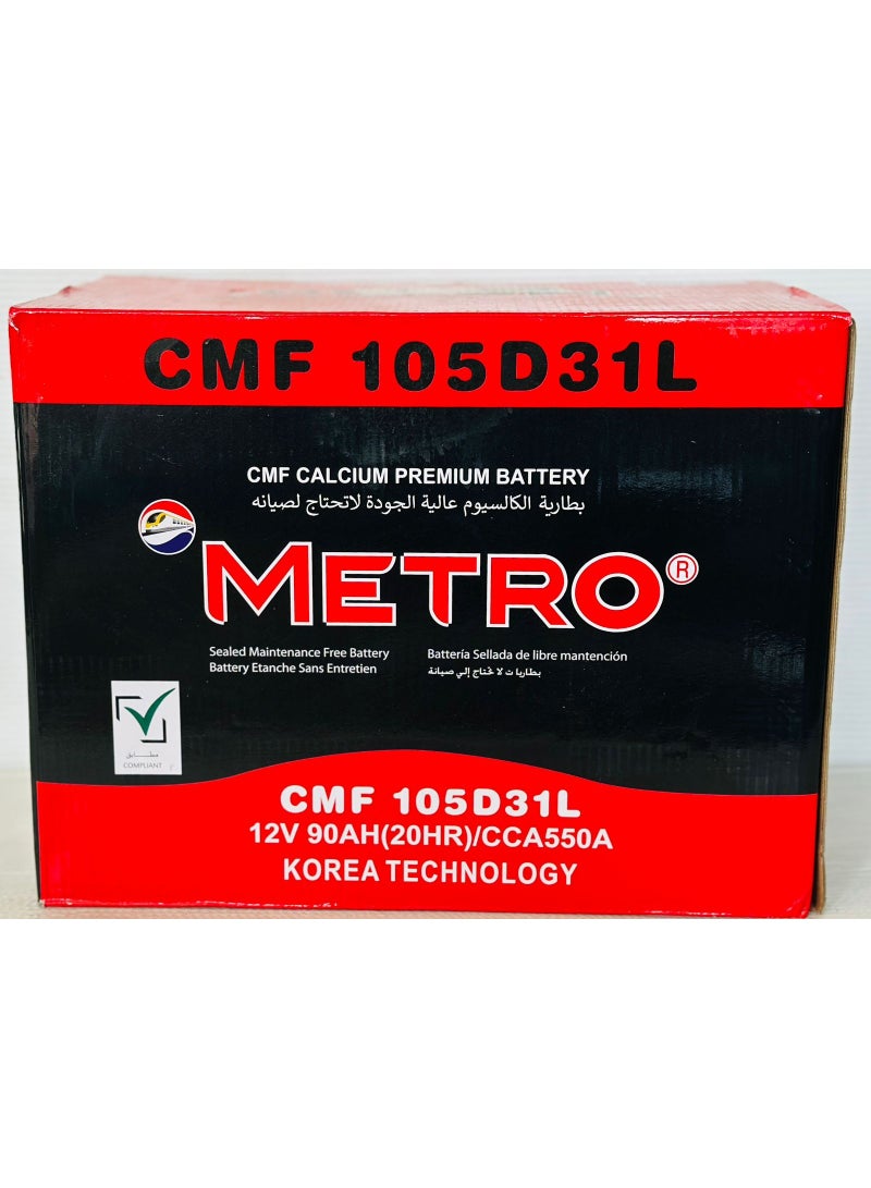 Metro Car Battery 12V 90AH 105D31L-MF - Image 1