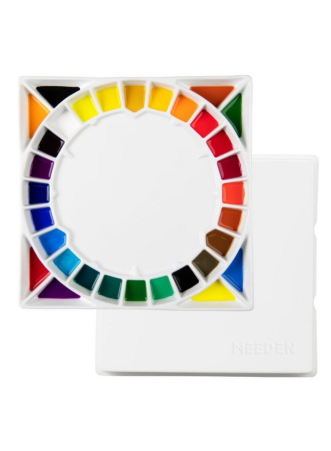 MEEDEN Large 32Well Ceramic Watercolor Palette With Lid Porcelain Paint Palette For Watercolor Painting With Cover Big Mixing Tray For Artist 123/5Inch Squarewhite - Image 1