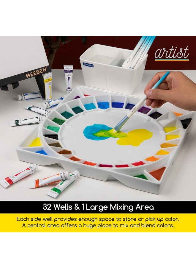 MEEDEN Large 32Well Ceramic Watercolor Palette With Lid Porcelain Paint Palette For Watercolor Painting With Cover Big Mixing Tray For Artist 123/5Inch Squarewhite - Image 4