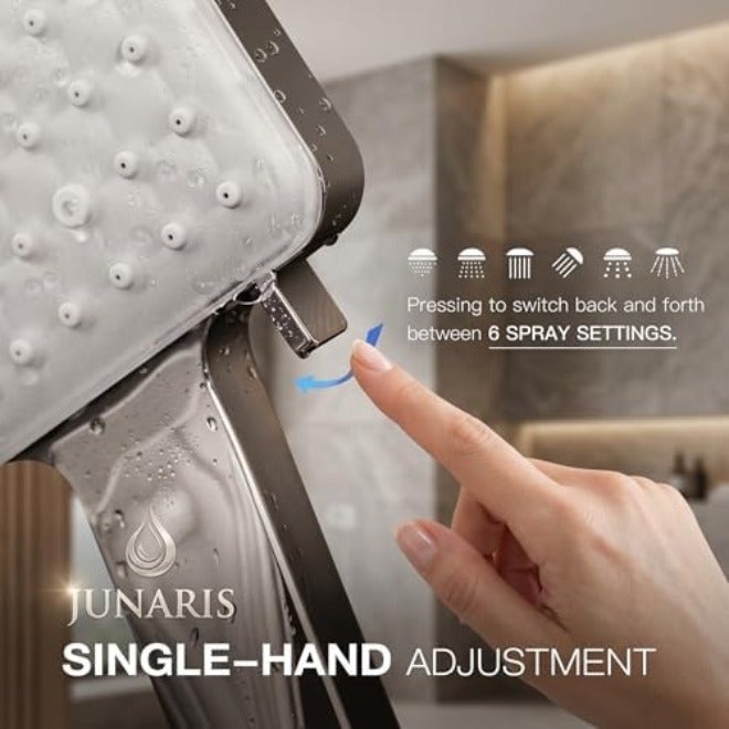 JUNARIS High Pressure Shower Head with Hose Set with 6 Settings Spray Mode, Chrome - Shower Spryer with 200CM Stainless Steel Premium Quality pipe (Shower  Set) - Image 4