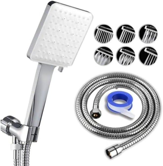 JUNARIS High Pressure Shower Head with Hose Set with 6 Settings Spray Mode, Chrome - Shower Spryer with 200CM Stainless Steel Premium Quality pipe (Shower  Set) - Image 2