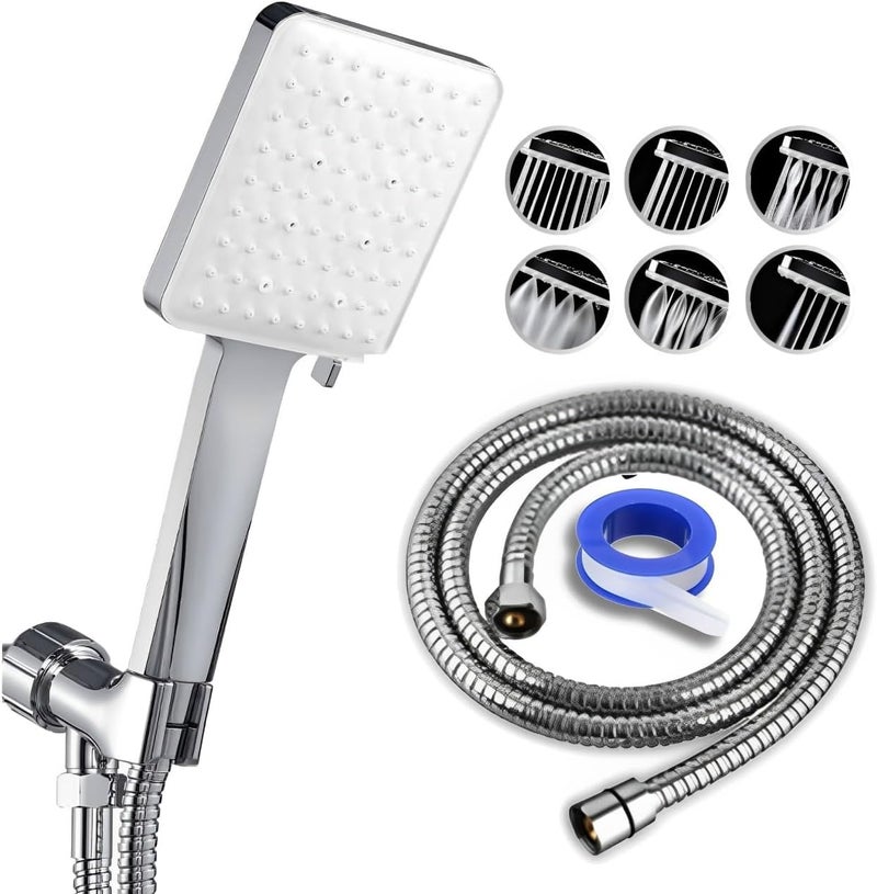 JUNARIS High Pressure Shower Head with Hose Set with 6 Settings Spray Mode, Chrome - Shower Spryer with 200CM Stainless Steel Premium Quality pipe (Shower  Set) - Image 1