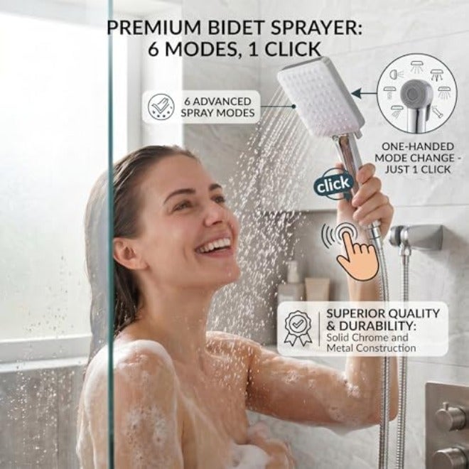 JUNARIS High Pressure Shower Head with Hose Set with 6 Settings Spray Mode, Chrome - Shower Spryer with 200CM Stainless Steel Premium Quality pipe (Shower  Set) - Image 5