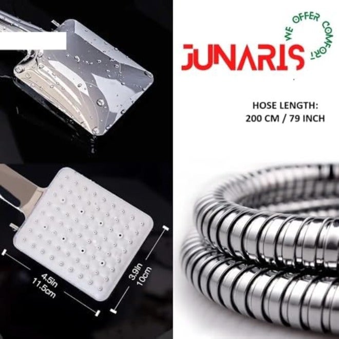 JUNARIS High Pressure Shower Head with Hose Set with 6 Settings Spray Mode, Chrome - Shower Spryer with 200CM Stainless Steel Premium Quality pipe (Shower  Set) - Image 3