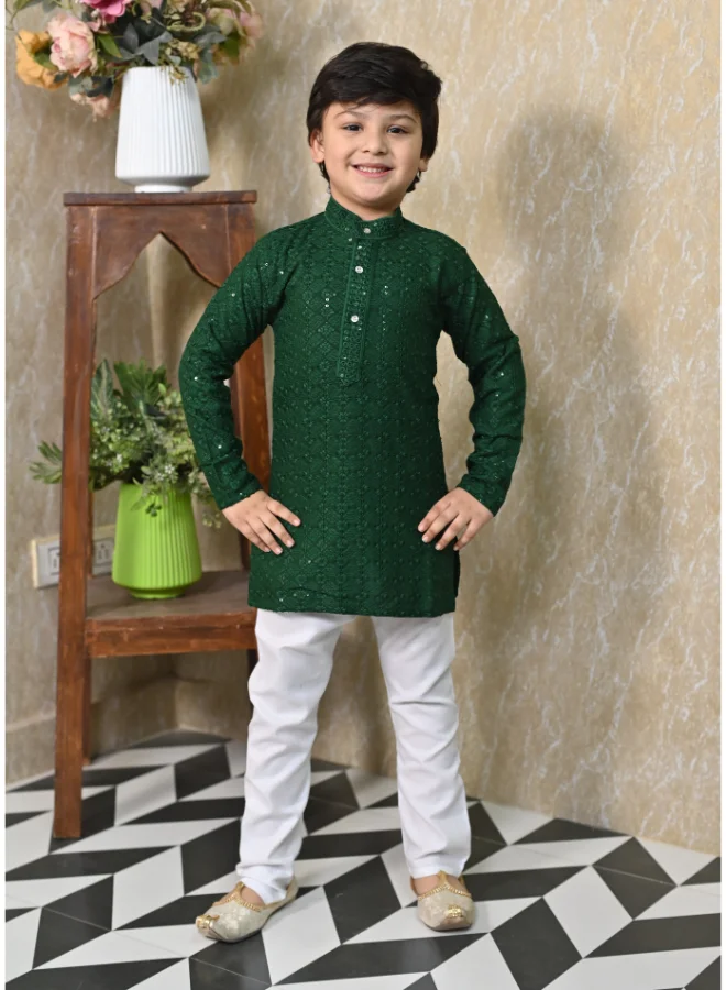 BT DEZINES Boys Green Chikankari Kurta Pyjama Set