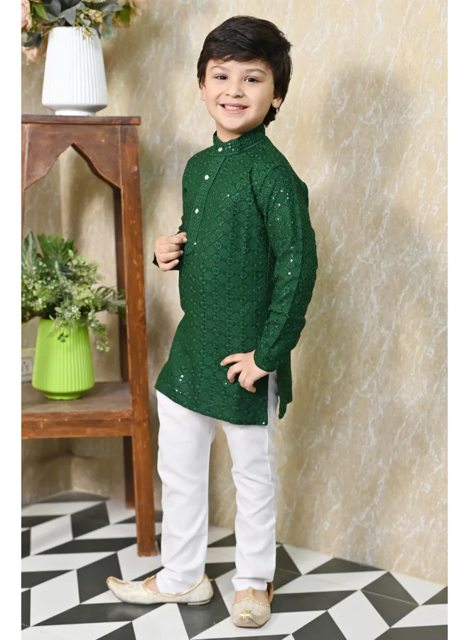 BT DEZINES Boys Green Chikankari Kurta Pyjama Set