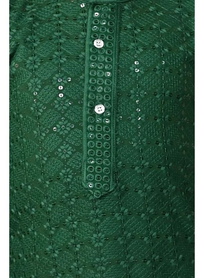 BT DEZINES Boys Green Chikankari Kurta Pyjama Set