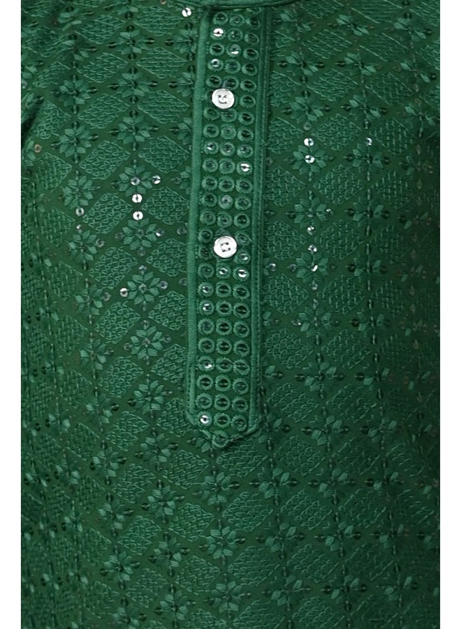 BT DEZINES Boys Green Chikankari Kurta Pyjama Set - Image 5