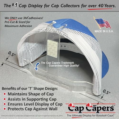 Cap Capers® Baseball Cap Display; Wall Mounted Hat Rack; Baseball Cap Storage & Organization; (6 pk) Great for Cap Collectors. The Ultimate Display for Baseball Caps - Image 3