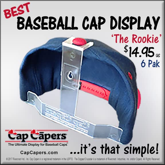 Cap Capers® Baseball Cap Display; Wall Mounted Hat Rack; Baseball Cap Storage & Organization; (6 pk) Great for Cap Collectors. The Ultimate Display for Baseball Caps - Image 4