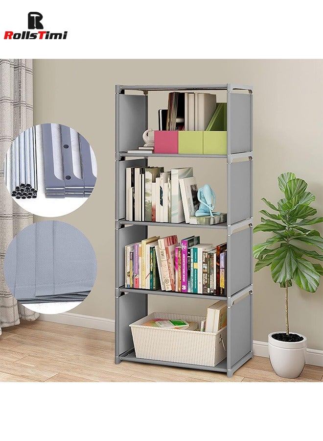 رولستيمي 4 الطبقة سلم خزانة تخزين الرف رف الكتب خزانة الملابس اللعب التخزين المنظم الدائمة رفوف الرف ، رمادي - Image 1