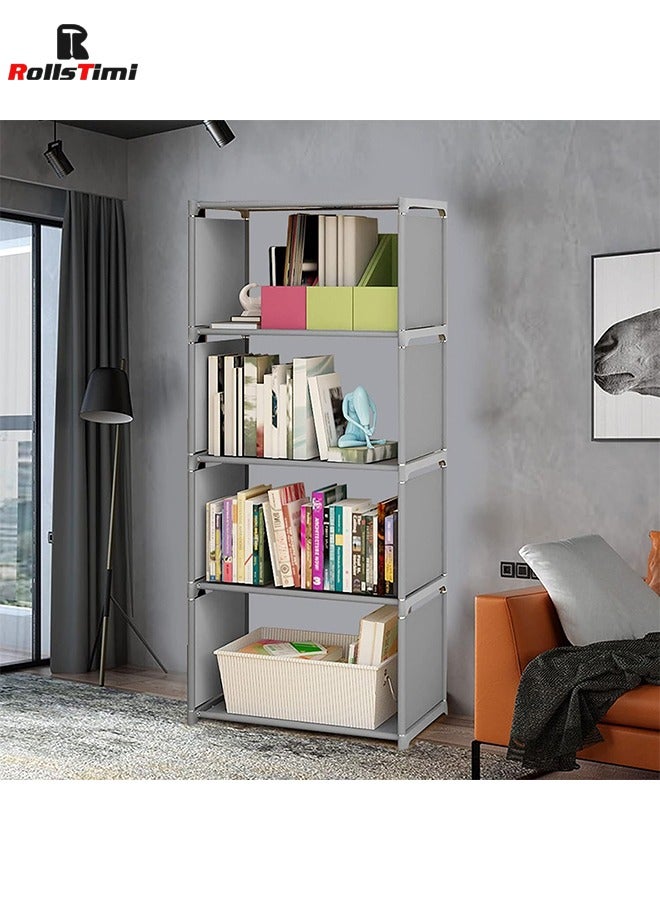 رولستيمي 4 الطبقة سلم خزانة تخزين الرف رف الكتب خزانة الملابس اللعب التخزين المنظم الدائمة رفوف الرف ، رمادي - Image 5
