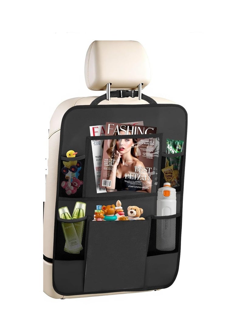 1pcs Car Backseat Organizer with Touch Screen Tablet Holder,6 Storage Pockets Protectors Kick Mats,Car Back Seat Cover Protector Travel Accessories for Kids - Image 1