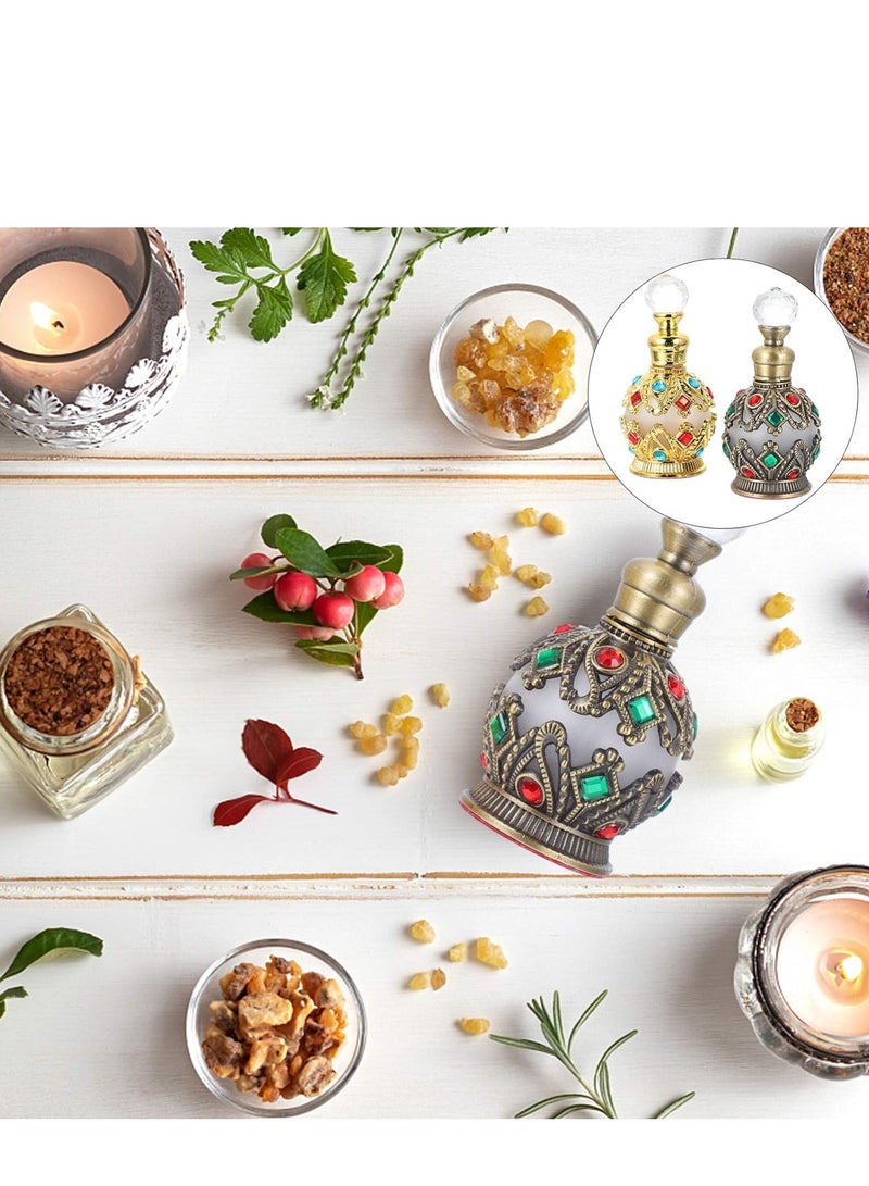 زجاجة عطر من الزجاج العتيق سعة 15 مل، زجاجة عطر عتيقة قابلة لإعادة الملء من الكريستال والأحجار الكريمة لتزيين المنزل والزفاف، زجاجة عطر كريستالية - Image 3