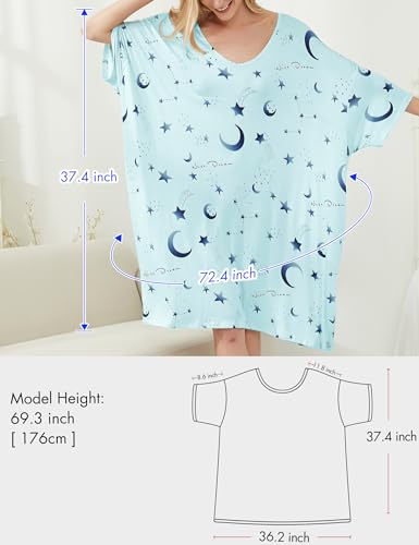 KFUBUO Plus Size Nightgowns for Women V-Neck Sleep Shirts Short Sleeves Stars Print Sleepwear With Pocket Fit S-5XL - Image 5