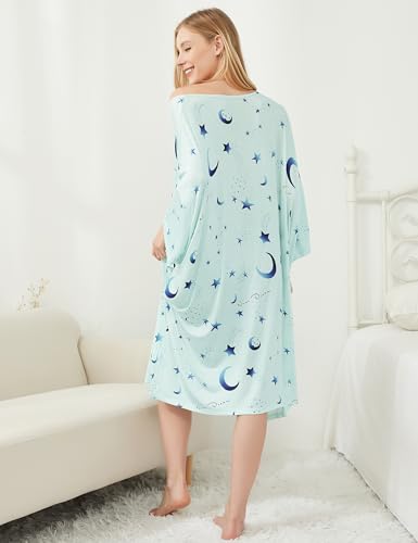 KFUBUO Plus Size Nightgowns for Women V-Neck Sleep Shirts Short Sleeves Stars Print Sleepwear With Pocket Fit S-5XL - Image 2