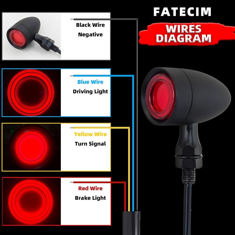 FATECIM أضواء خلفية للدراجات النارية FATECIM 2X LED 40 - إشارات انعطاف حمراء وأضواء فرامل - Image 4