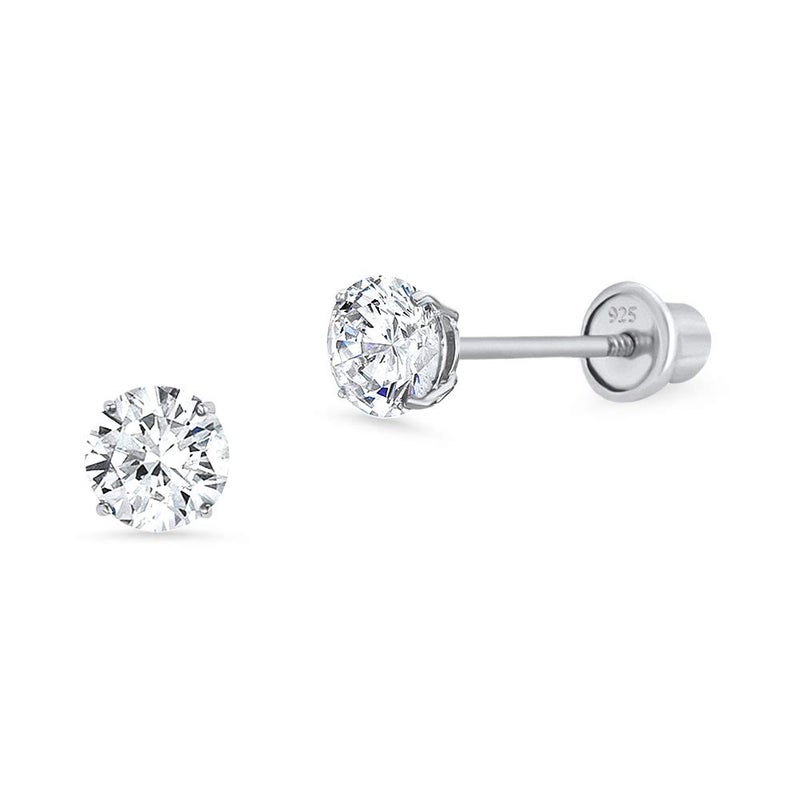 Lovearing 925 Sterling Silver Rhodium Plated 4mm Cubic Zirconia Stud Screwback Baby Girls Earrings - Image 1