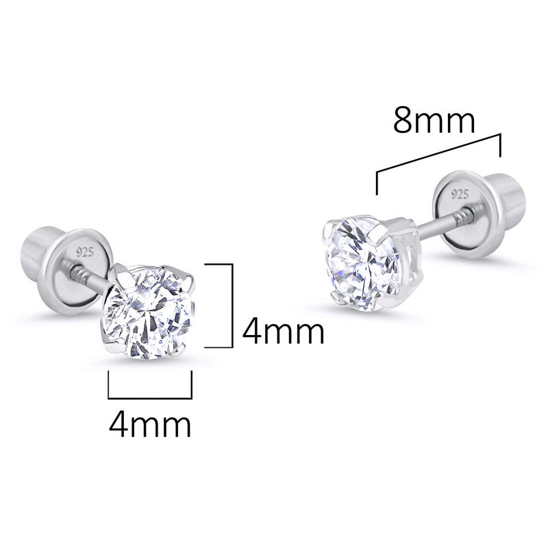 Lovearing 925 Sterling Silver Rhodium Plated 4mm Cubic Zirconia Stud Screwback Baby Girls Earrings - Image 2