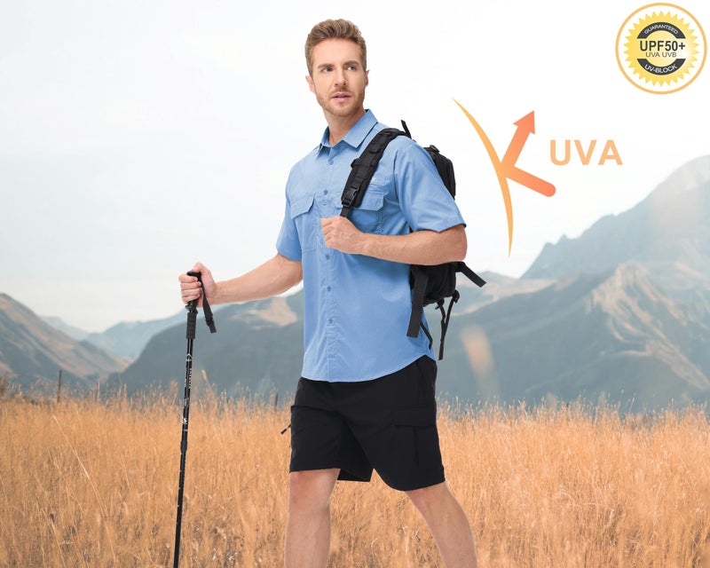 Satankud Fishing Shirts for Men Short Sleeve Sun Protection Cooling Hiking Shirt for Travel Safari Camping Work (MistBlue, L) - Image 2