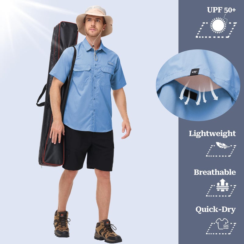 Satankud Fishing Shirts for Men Short Sleeve Sun Protection Cooling Hiking Shirt for Travel Safari Camping Work (MistBlue, L) - Image 3