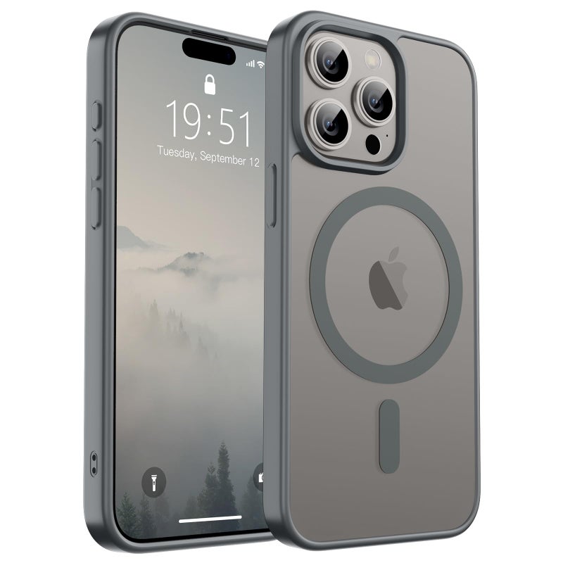 SUPFINE Magnetic for iPhone 15 Pro Case (Compatible with MagSafe) (Military Grade Drop Protection) Translucent Matte Shockproof Phone Case, Gray - Image 1