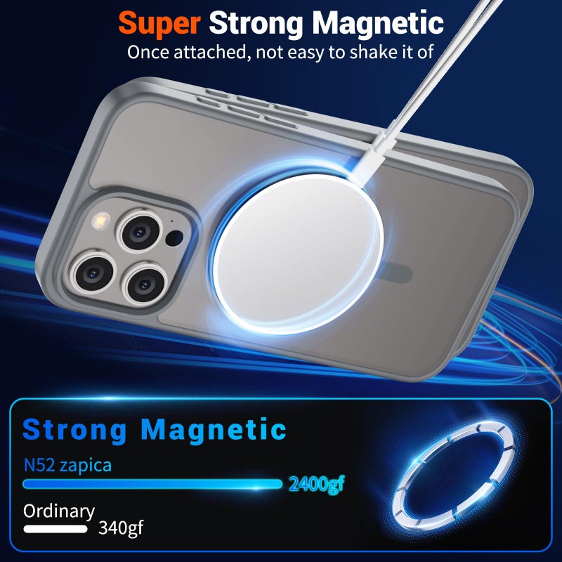SUPFINE Magnetic for iPhone 15 Pro Case (Compatible with MagSafe) (Military Grade Drop Protection) Translucent Matte Shockproof Phone Case, Gray - Image 5