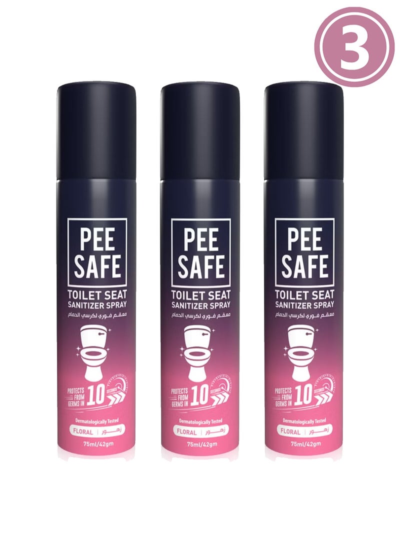 بيساف بي سيف معقم بخاخ فوري لكرسي الحمام، يقتل 99.9٪ من الجراثيم خلال 10 ثواني، يحمي من الامراض المعدية، تم اختباره من قبل أطباء الجلد، حجم مناسب للطائرة والسفر، زهور – 75مل  (3 عبوات) - Image 1