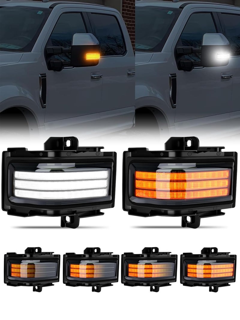 JURPLIX LED Sequential Side Mirror Turn Signal Marker Light Compatible with Ford F150 2015-2023, F250 F350 F450 F550 Super Duty 2017-2023, White DRL & Amber Dynamic Turn Marker Lamp, Smoke Lens 2PCS - Image 1