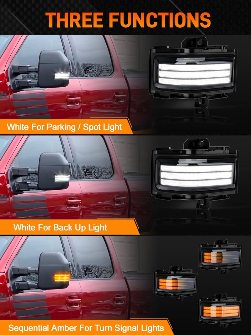 JURPLIX LED Sequential Side Mirror Turn Signal Marker Light Compatible with Ford F150 2015-2023, F250 F350 F450 F550 Super Duty 2017-2023, White DRL & Amber Dynamic Turn Marker Lamp, Smoke Lens 2PCS - Image 3