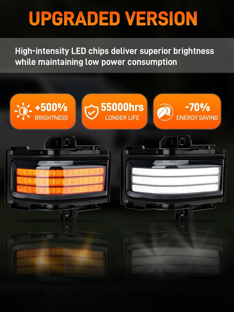 JURPLIX LED Sequential Side Mirror Turn Signal Marker Light Compatible with Ford F150 2015-2023, F250 F350 F450 F550 Super Duty 2017-2023, White DRL & Amber Dynamic Turn Marker Lamp, Smoke Lens 2PCS - Image 5
