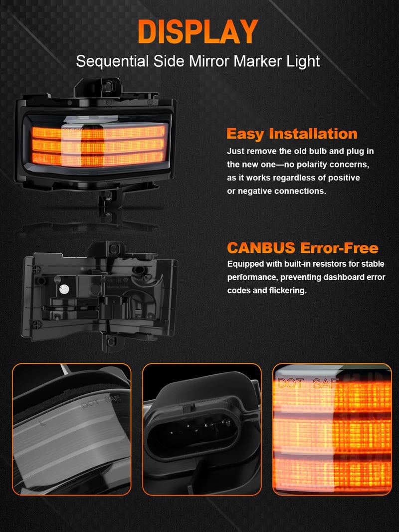 JURPLIX LED Sequential Side Mirror Turn Signal Marker Light Compatible with Ford F150 2015-2023, F250 F350 F450 F550 Super Duty 2017-2023, White DRL & Amber Dynamic Turn Marker Lamp, Smoke Lens 2PCS - Image 4