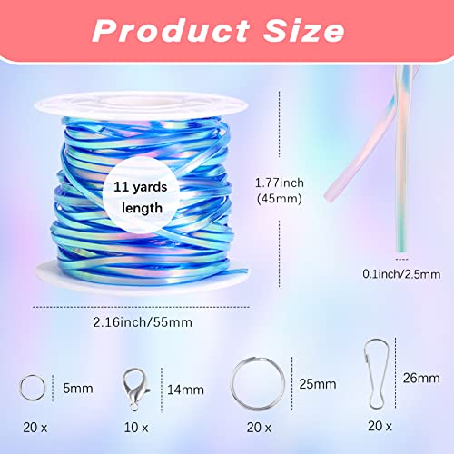 PP OPOUNT Laser Reflective Lanyard String, 12 Rolls Plastic Lacing Cord with 20 Key Chain Rings, 20 Snap Clips and 10 Lobster Clips, Gimp String Kit for DIY Bracelets, Key Chain and Lanyards - Image 2