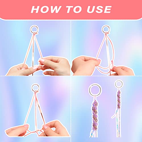 PP OPOUNT Laser Reflective Lanyard String, 12 Rolls Plastic Lacing Cord with 20 Key Chain Rings, 20 Snap Clips and 10 Lobster Clips, Gimp String Kit for DIY Bracelets, Key Chain and Lanyards - Image 4