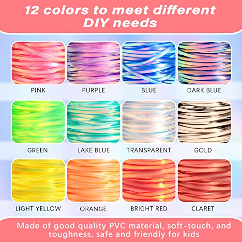 PP OPOUNT Laser Reflective Lanyard String, 12 Rolls Plastic Lacing Cord with 20 Key Chain Rings, 20 Snap Clips and 10 Lobster Clips, Gimp String Kit for DIY Bracelets, Key Chain and Lanyards - Image 3