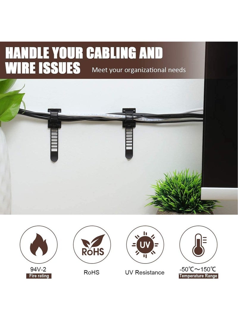 KASTWAVE Adhesive Cable Management Clips Adjustable Nylon Cable Strap Ties Wire Clamps Organizer with Strong Adhesive Tape Extra Screw & Hole for Strong Fixation Home Office 3.55 Inch Black 50 Pcs  - Image 2