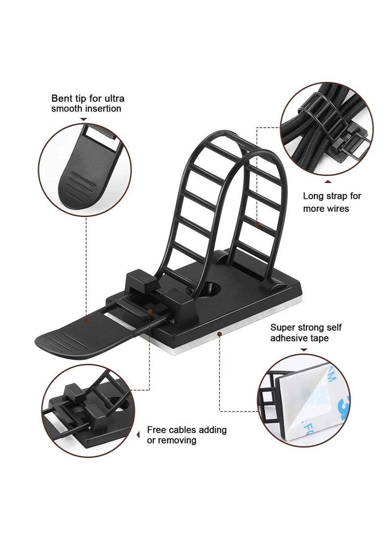 KASTWAVE Adhesive Cable Management Clips Adjustable Nylon Cable Strap Ties Wire Clamps Organizer with Strong Adhesive Tape Extra Screw & Hole for Strong Fixation Home Office 3.55 Inch Black 50 Pcs  - Image 3
