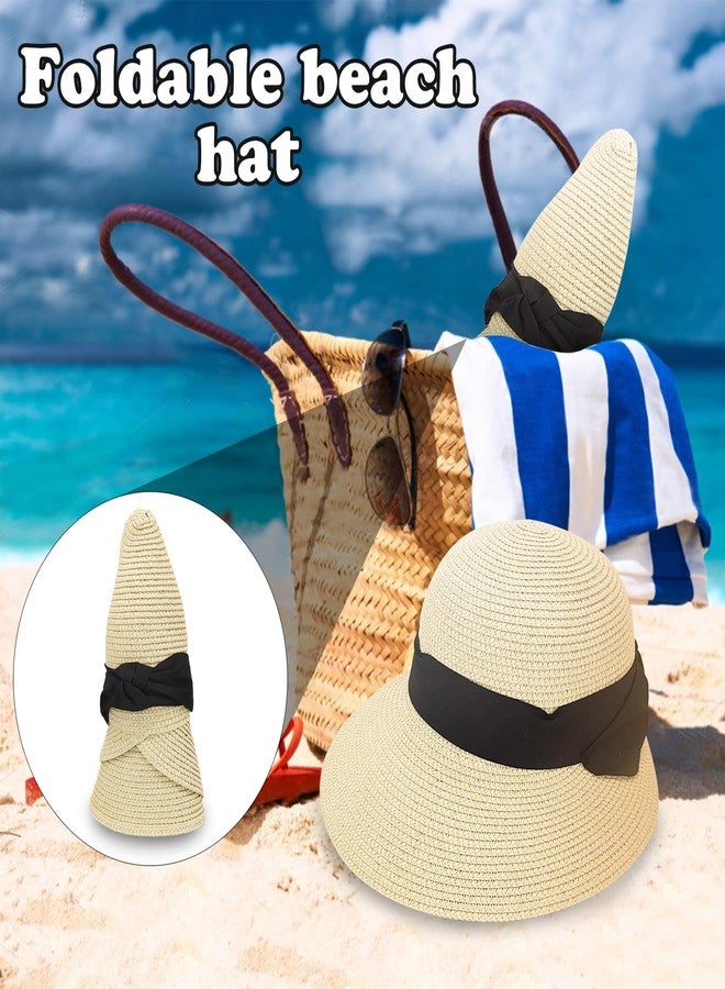 Feelorna Womens Sun Hat, Summer Wide Brim Beach Sun Straw Hat Foldable Packable Floppy Straw Beach Hat Bucket Hat for Travel (Beige) - Image 4