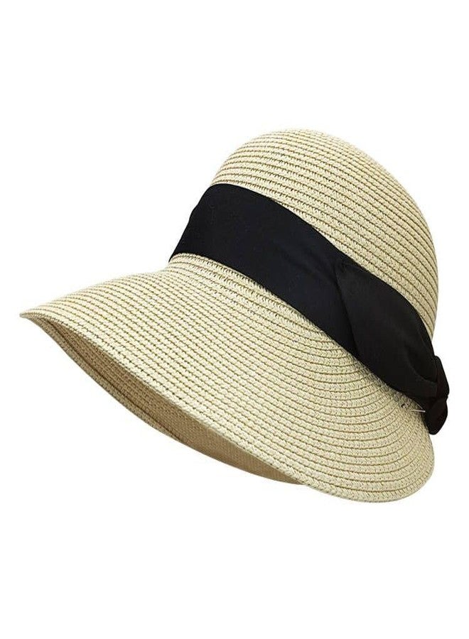 Feelorna Womens Sun Hat, Summer Wide Brim Beach Sun Straw Hat Foldable Packable Floppy Straw Beach Hat Bucket Hat for Travel (Beige) - Image 1